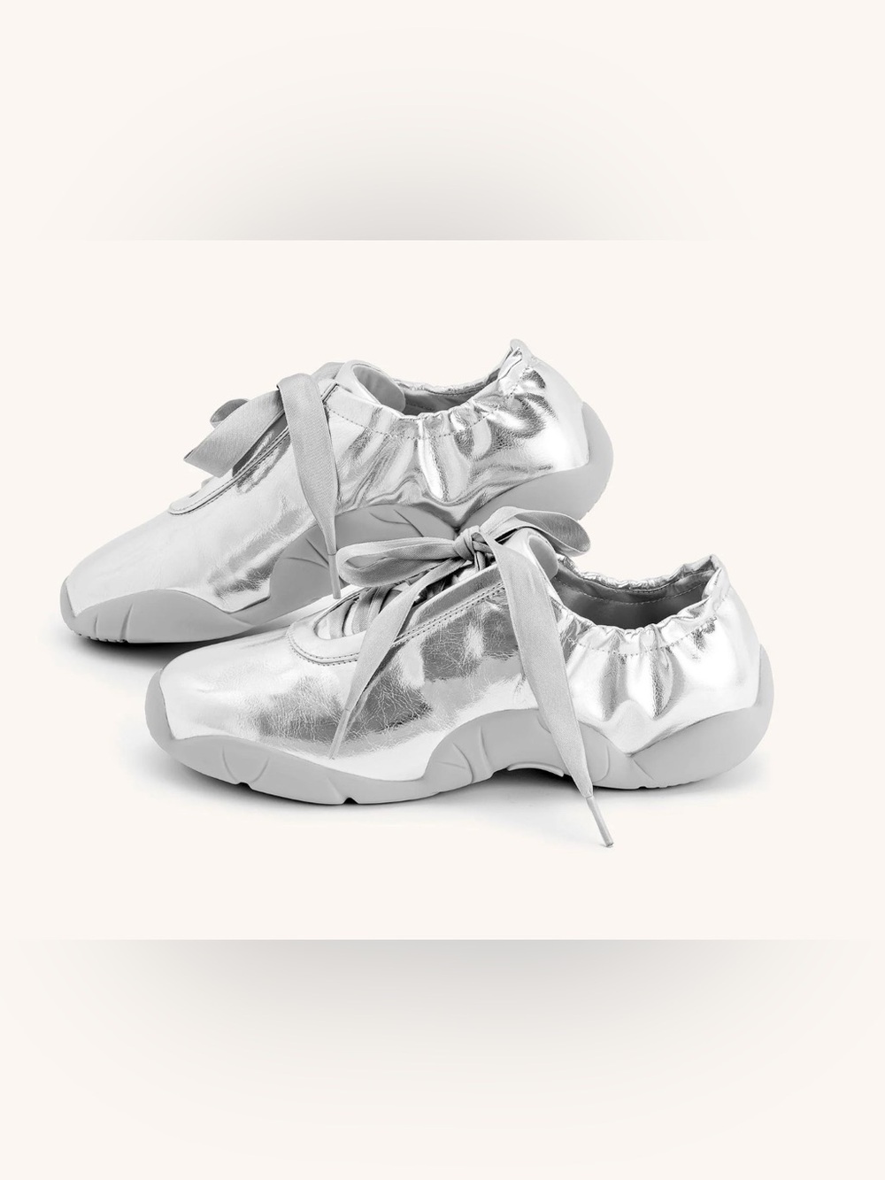 JW Pei Flavia Lace-up Silver Ballerina Sneakers, women’s size EU 38 - Picture 2 of 6